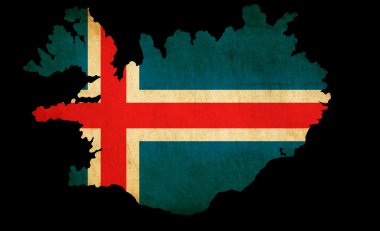 Iceland grunge map outline with flag clipart