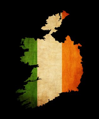 Ireland grunge map outline with flag clipart