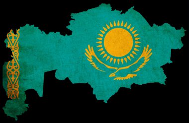 Kazakhstan grunge map outline with flag clipart