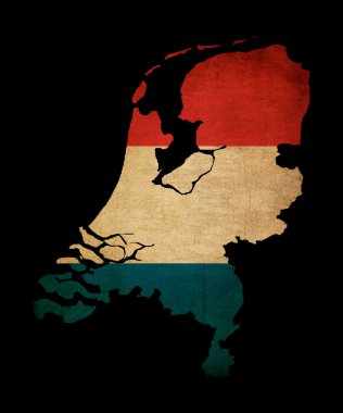 Netherlands grunge map outline with flag