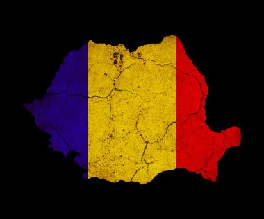 Romania grunge map outline with flag clipart