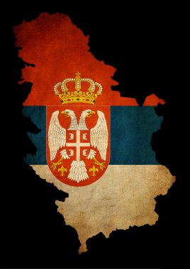Serbia grunge map outline with flag