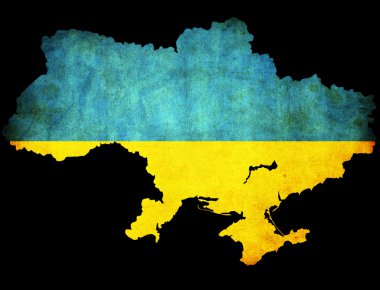 Ukraine grunge map outline with flag clipart