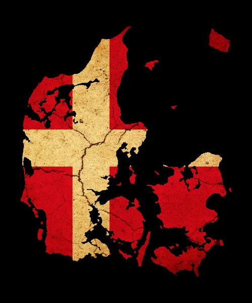 Danmark grunge karta konturerna med flagga — Stockfoto