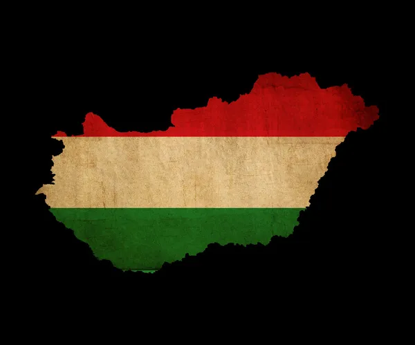 Hongarije grunge kaart omtrek met vlag — Stockfoto