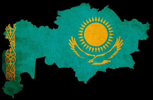 Kazachstan grunge kaart omtrek met vlag — Stockfoto