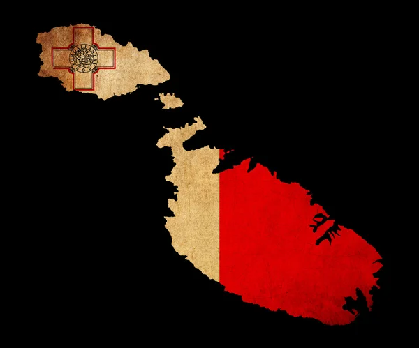 Malta grunge kaart omtrek met vlag — Stockfoto