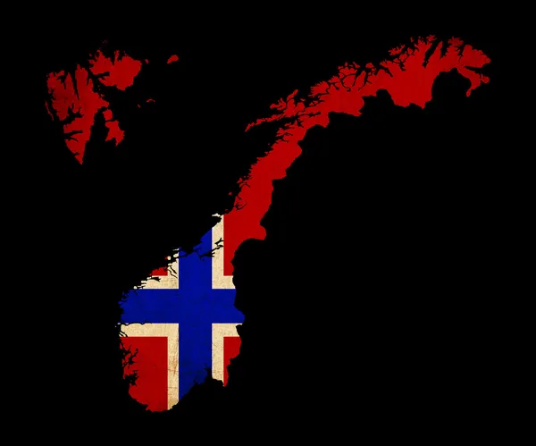挪威 grunge 地图轮廓与标志 — 图库照片