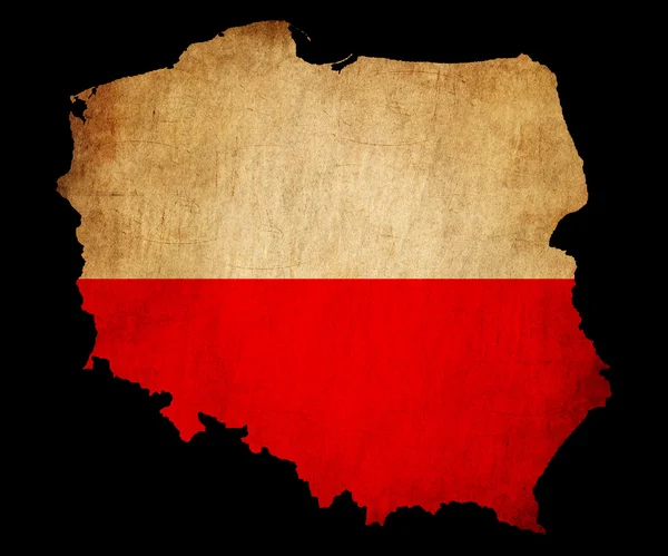Polen grunge karta konturerna med flagga — Stockfoto