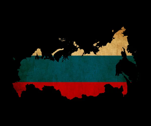 Rusland grunge kaart omtrek met vlag — Stockfoto