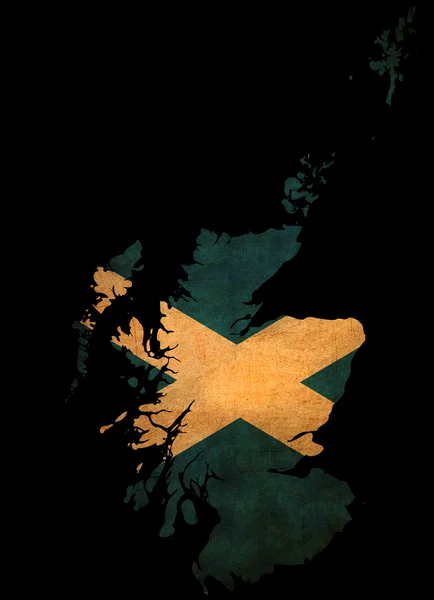 苏格兰 grunge 地图轮廓与标志 — 图库照片