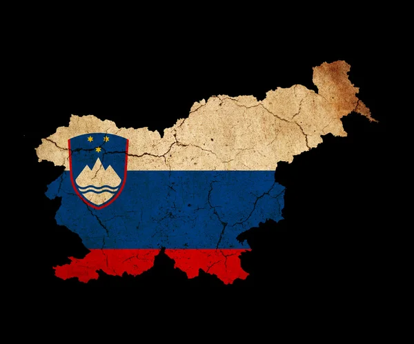 Slovenien grunge karta konturerna med flagga — Stockfoto