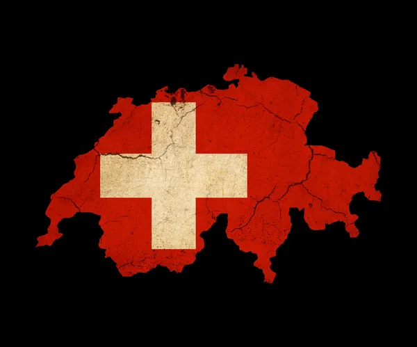 Svizzera grunge mappa contorno con bandiera — Foto Stock