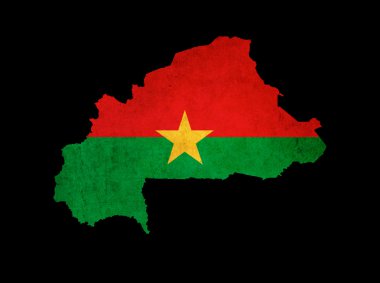 Map outline of Burkina Faso with flag grunge paper effect clipart