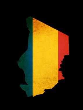 Map outline of Chad with flag grunge paper effect clipart