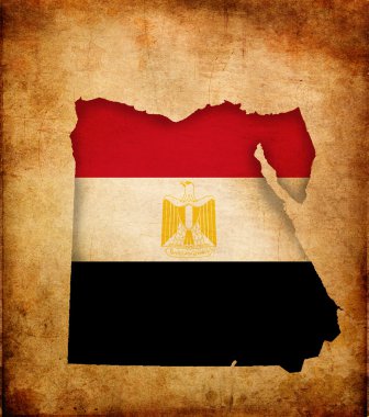 Map outline of Egypt with flag grunge paper effect clipart