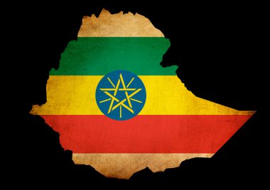 Map outline of Ethiopia with flag grunge paper effect clipart