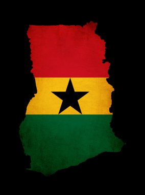 Map outline of Ghana with flag grunge paper effect clipart