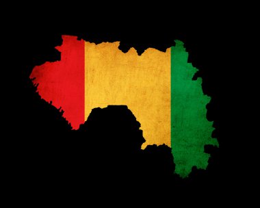 Map outline of Guinea with flag grunge paper effect clipart