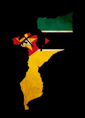 Map outline of Mozambique with flag grunge paper effect clipart