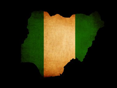 Map outline of Nigeria with flag grunge paper effect clipart