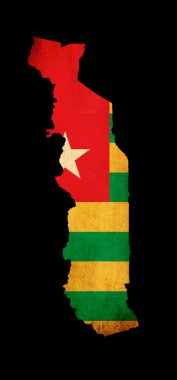 Map outline of Togo with flag grunge paper effect clipart