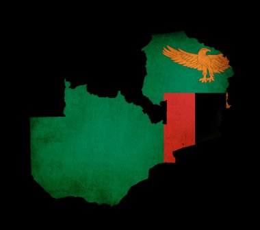 Map outline of Zambia with flag grunge paper effect clipart