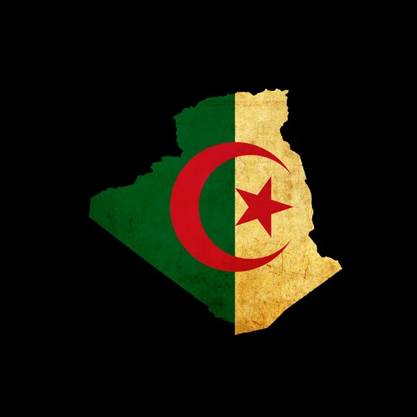 与国旗 grunge 纸张效果的阿尔及利亚地图轮廓 — 图库照片
