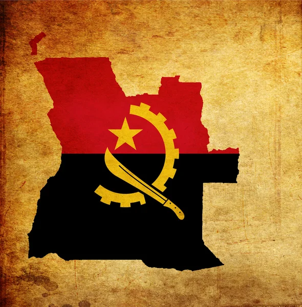 stock image Map outline of Angola with flag grunge paper effect