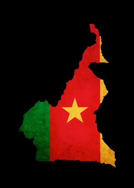Kontur mapa Kamerunu z flagą nieczysty papier efekt — Zdjęcie stockowe