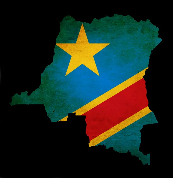 Kongo Demokratik Cumhuriyeti bayrağı grunge pap ile Haritası taslağını — Stok fotoğraf