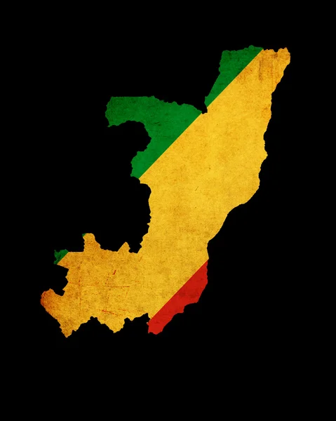Mapa zarys Konga z flagą nieczysty papier efekt — Zdjęcie stockowe
