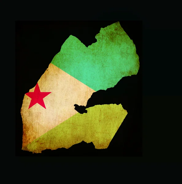 Cibuti Haritası taslağını bayrak grunge kağıt etkisi ile — Stok fotoğraf