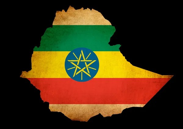 Omtrek van de kaart van Ethiopië met vlag grunge papier ingang — Stockfoto