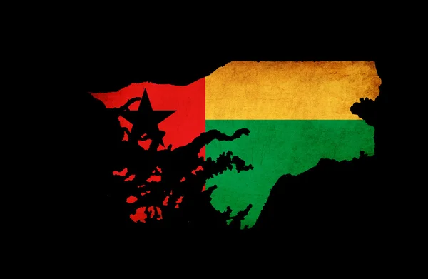 Karta konturerna av Guinea-Bissau med flagga grunge paper effekt — Stockfoto