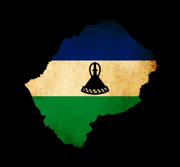Carte du Lesotho avec effet papier gris drapeau — Photo