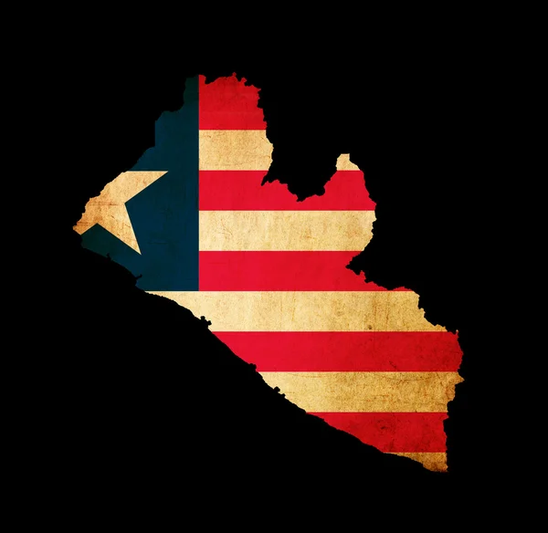 Kontur mapa Liberii z flagą nieczysty papier efekt — Zdjęcie stockowe