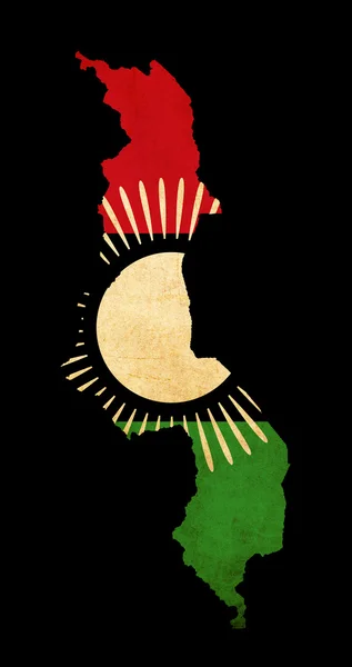 Overzicht van de kaart van malawi met vlag grunge papier ingang — Stockfoto