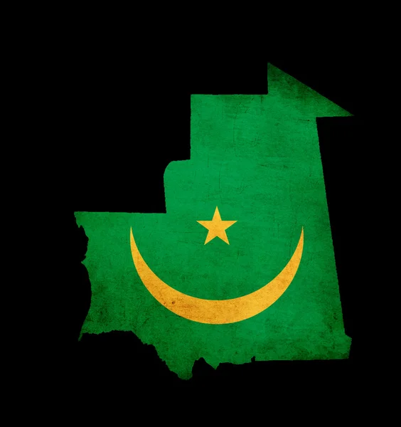 Overzicht van de kaart van Mauritanië met vlag grunge papier ingang — Stockfoto