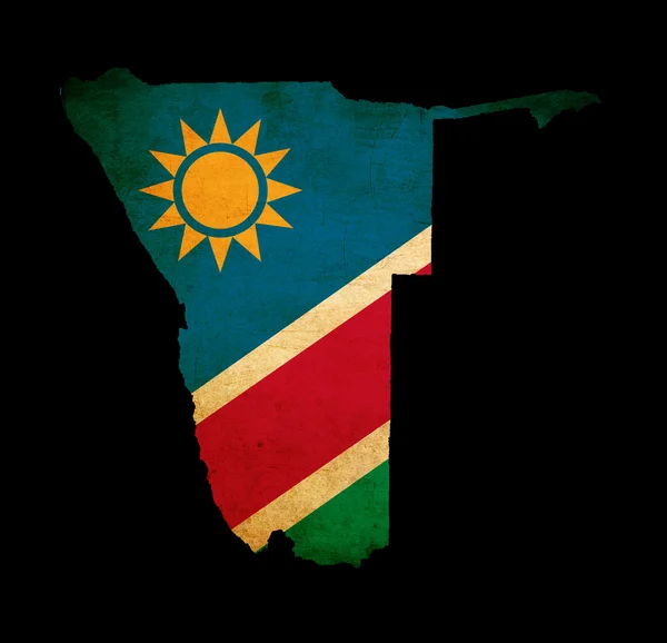 Karta konturerna av namibia med flagga grunge paper effekt — Stockfoto