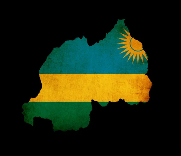 Karta konturerna av rwanda med flagga grunge paper effekt — Stockfoto