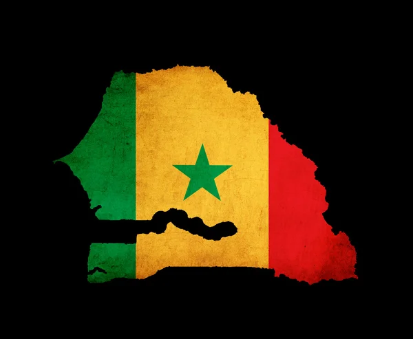 Senegal Haritası taslağını bayrak grunge kağıt etkisi ile — Stok fotoğraf