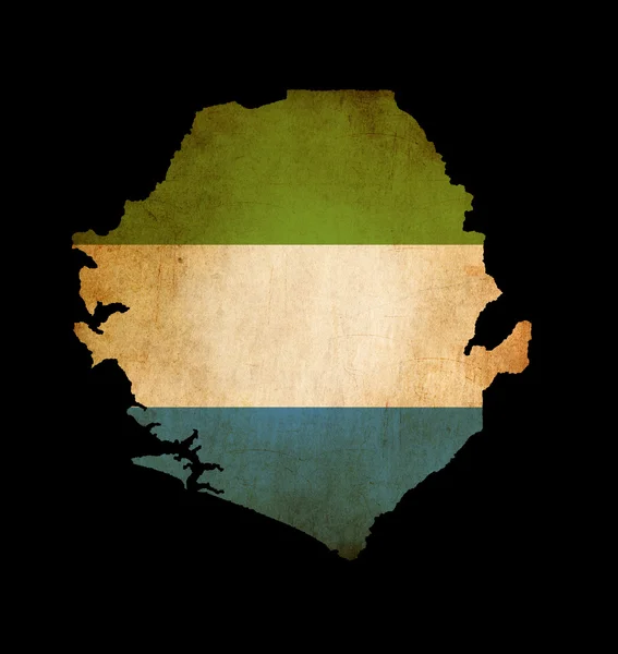 Mapa zarys sierra leone z flagą nieczysty papier efekt — Zdjęcie stockowe