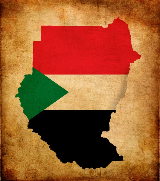 Overzicht van de kaart van Soedan met vlag grunge papier ingang — Stockfoto