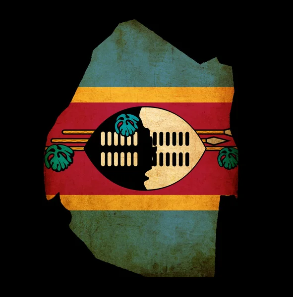 Svaziland Haritası taslağını bayrak grunge kağıt etkisi ile — Stok fotoğraf