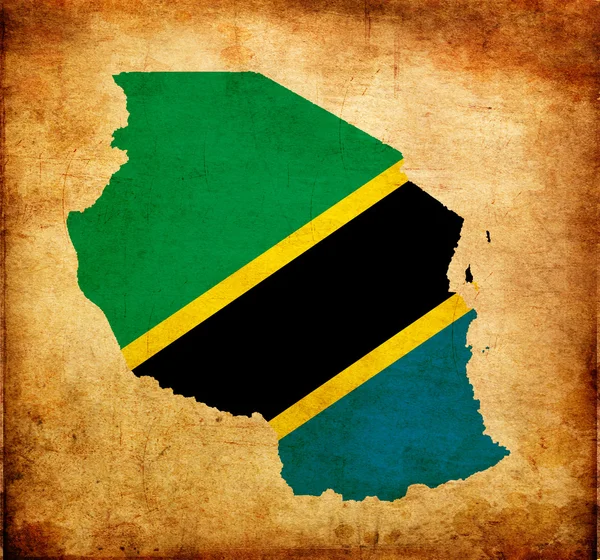 Karta konturerna av tanzania med flagga grunge paper effekt — Stockfoto