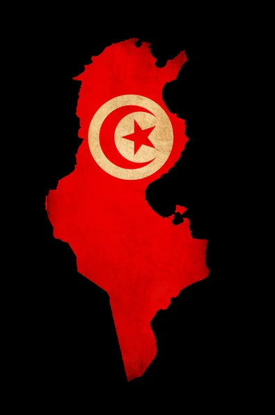 Περίγραμμα του χάρτη της Τυνησίας με σημαία grunge αποτέλεσμα χαρτί — Φωτογραφία Αρχείου