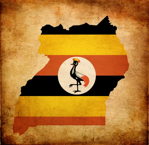 Karta konturerna av uganda med flagga grunge paper effekt — Stockfoto