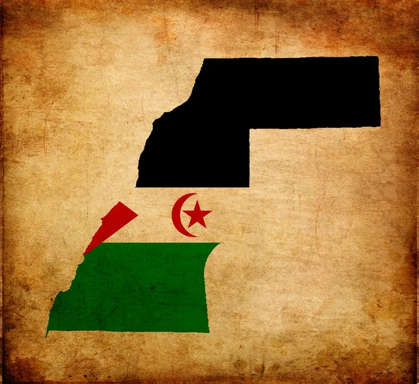 Overzicht van de kaart van de westelijke sahara met vlag grunge papier ingang — Stockfoto