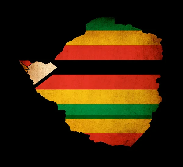 Zarys mapy zimbabwe z flagą nieczysty papier efekt — Zdjęcie stockowe